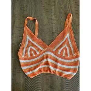 IJOAH Sunset Orange & White Knit Crop Top – Size M